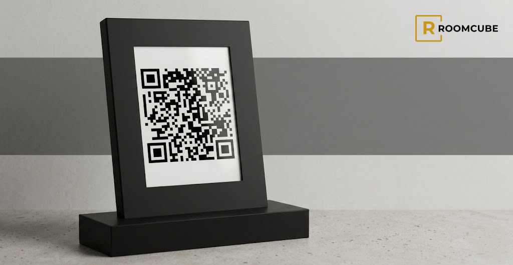 ROOMCUBE v3.1 — QR-Code-Aufsteller im Zimmer